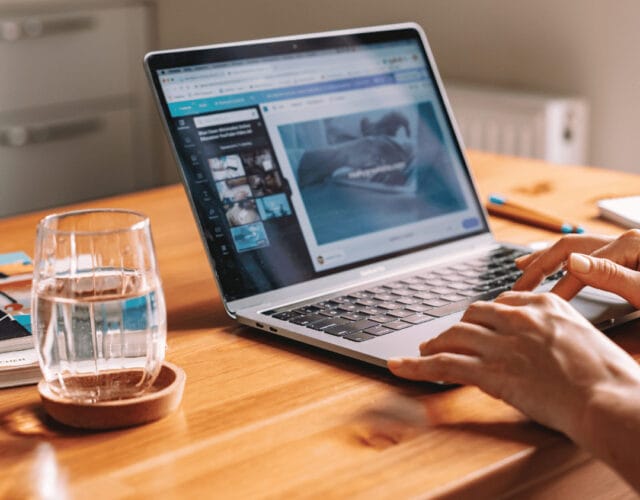 :laptop on a Coffee Shop Table